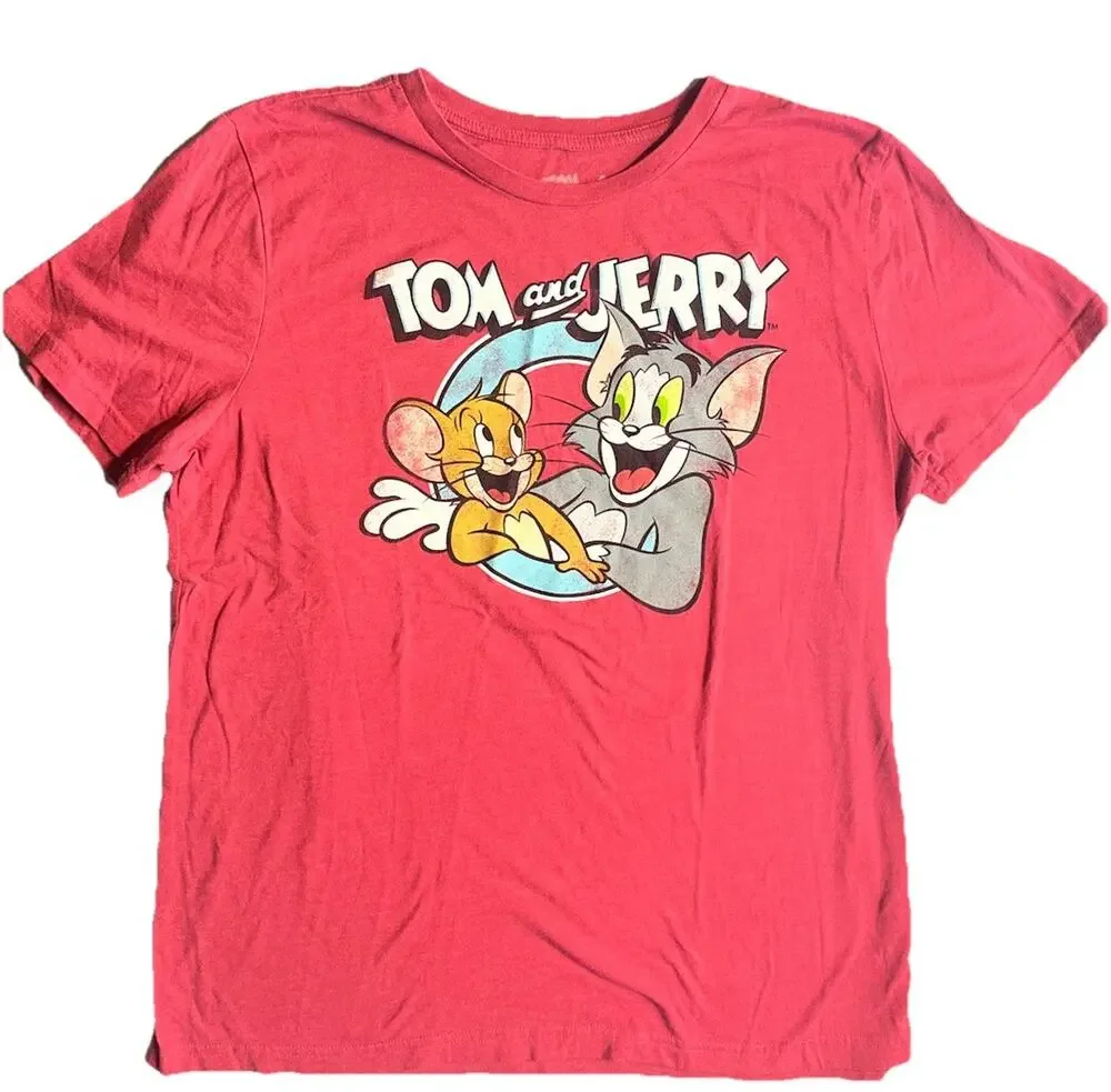 Tom and Jerry Red Short Sleeve T-Shirt Cartoon Design